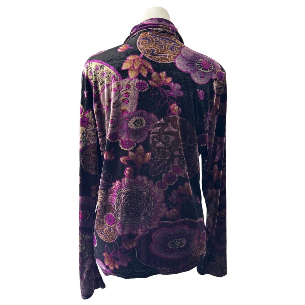 Vintage Y2K New York City Design Co. Black & Purple Velvet Button Front Blouse - Picture 4 of 6